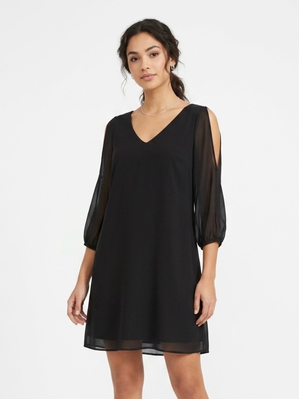 Shy Velvet, Black V-Neck Cold-Shoulder Mini Dress - M